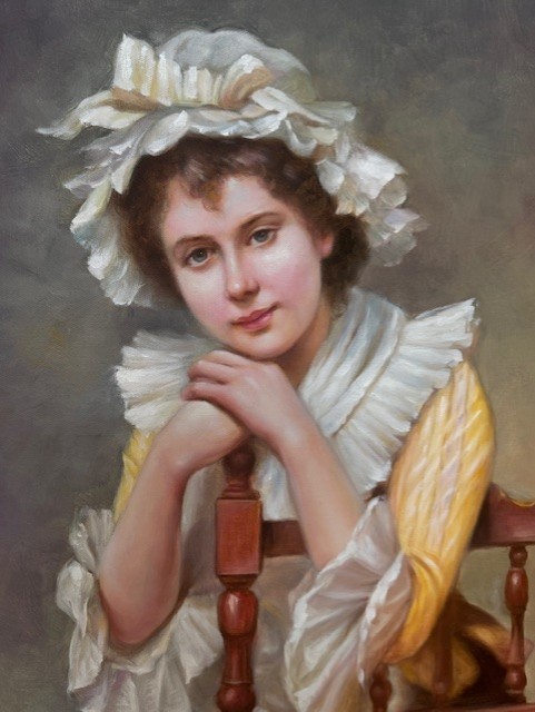 Handmade Portrait of Young Girl Vintage Painting on Canvas 20″ x 24″
