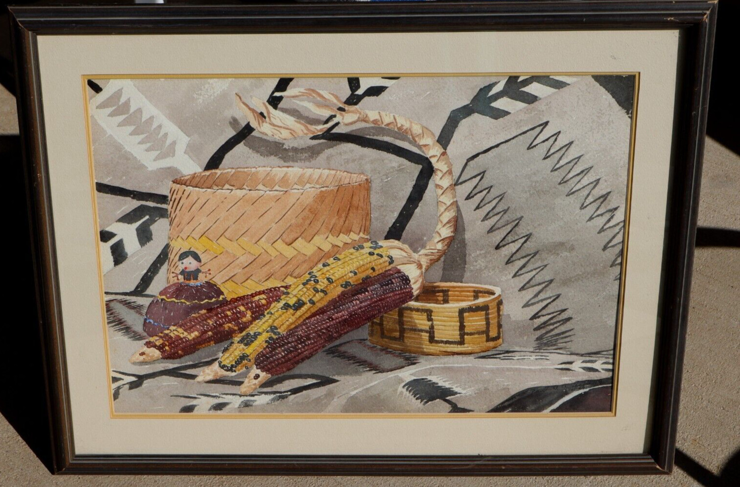 PAUL A. WILSON Mid Century Southwest Still Life w/ Corn, Figurine & Baskets w/c