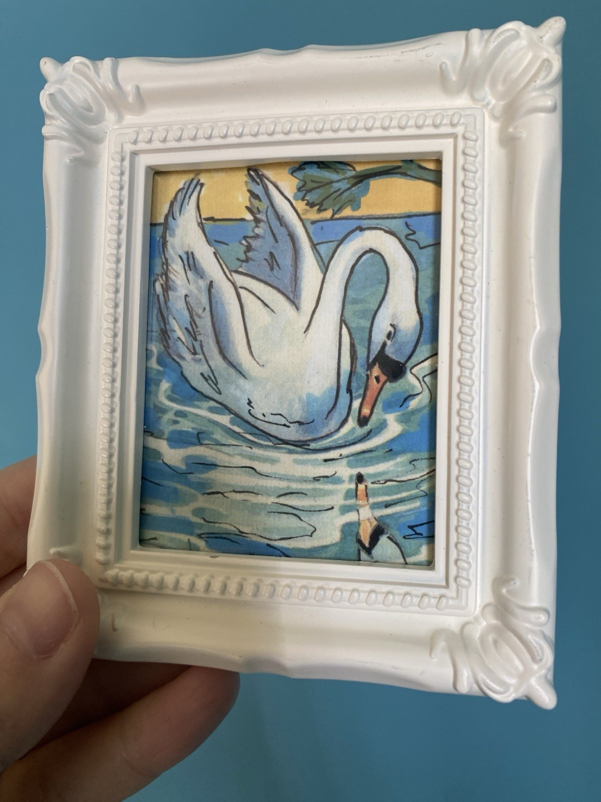 PRINT Of My art Swan Cute,Painting,framed,miniature,small,mini