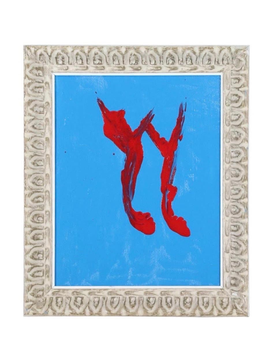 Painting Thomas Pulgini Listed American Artist Oil/Board Abstract Red on Blue