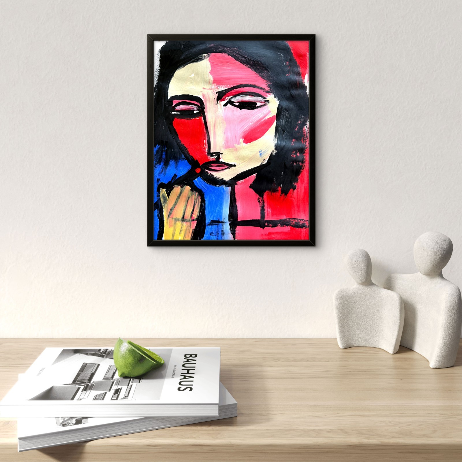 Original 11×14 Expressionist Hand Painted Signed Acrylic Paper Home Art Lipstick
