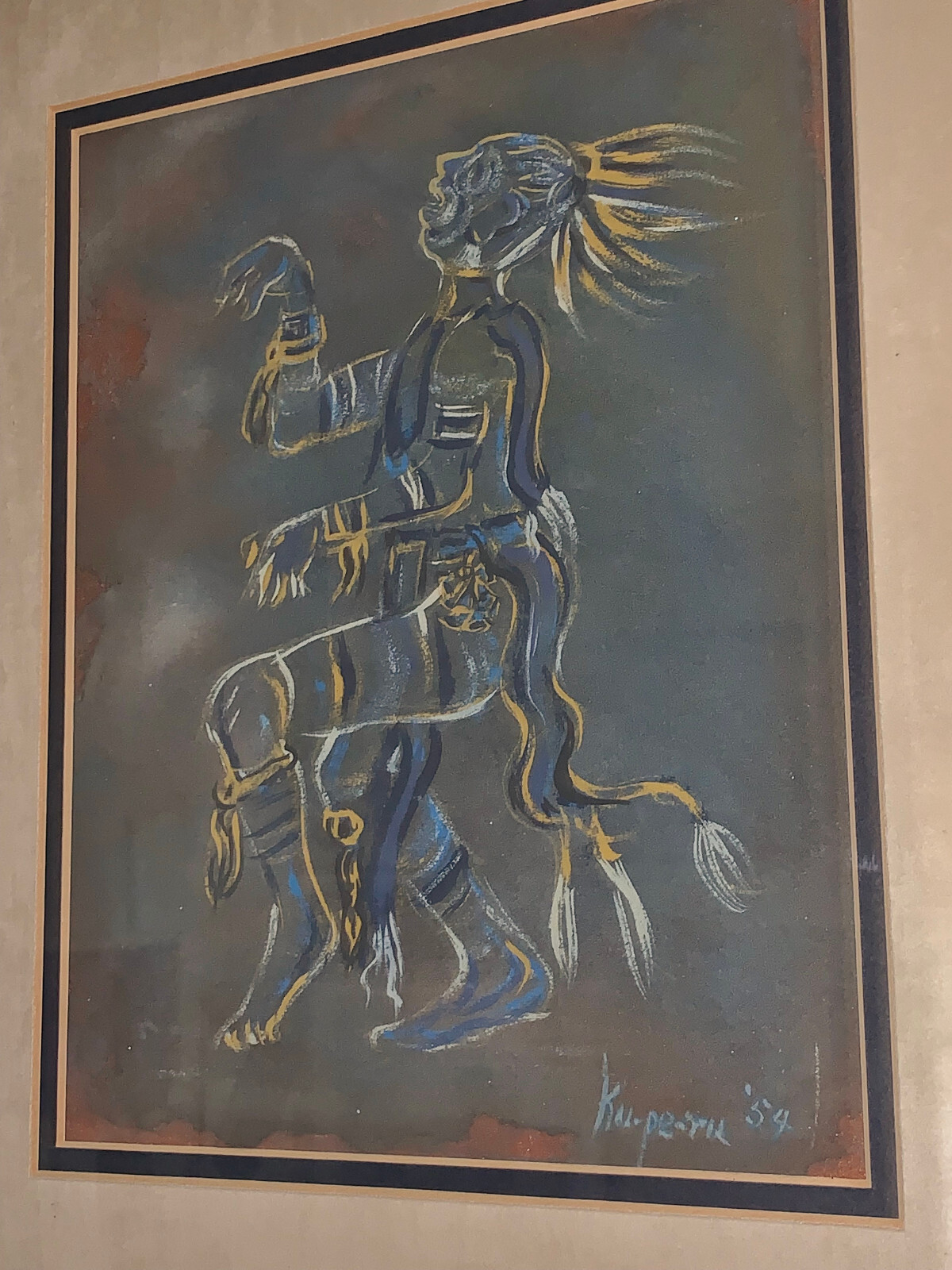 Vintage Original T. Suina Indian Dancer 1954 Painting Listed New Mexico Artist