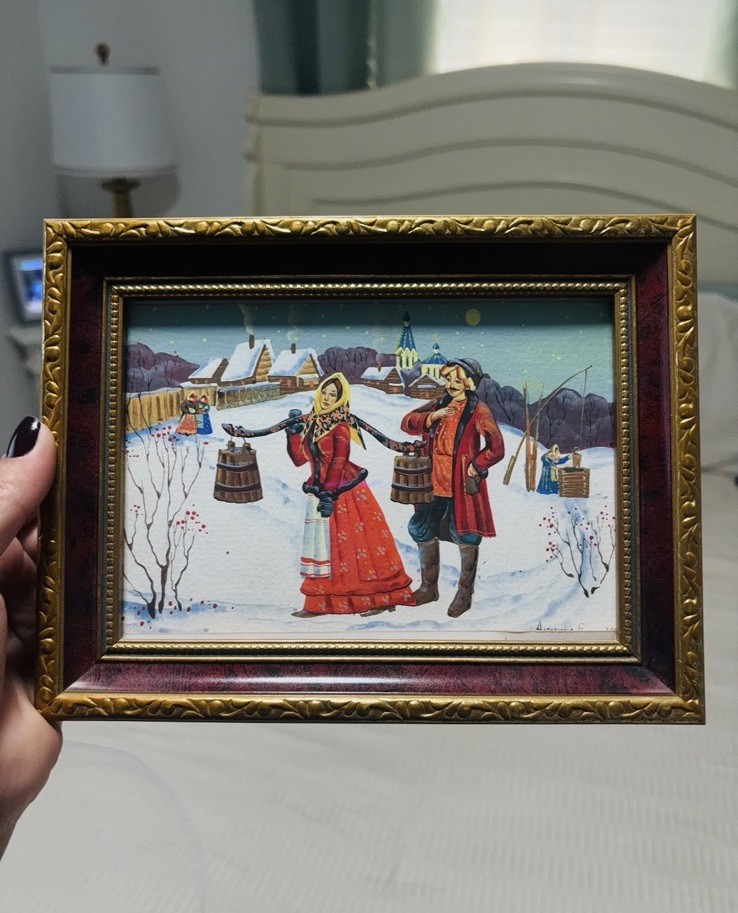 Russian Folk Art Original Painting Signed E. Algazina 2001 Framed