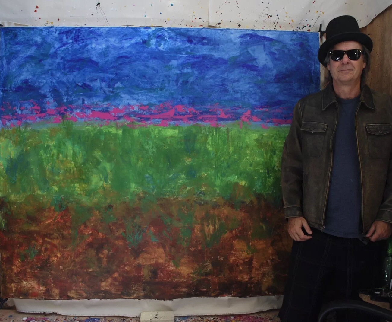 Painting On Canvas, 72”x60” Original Signed Acrylic Large, Giant Green Blue