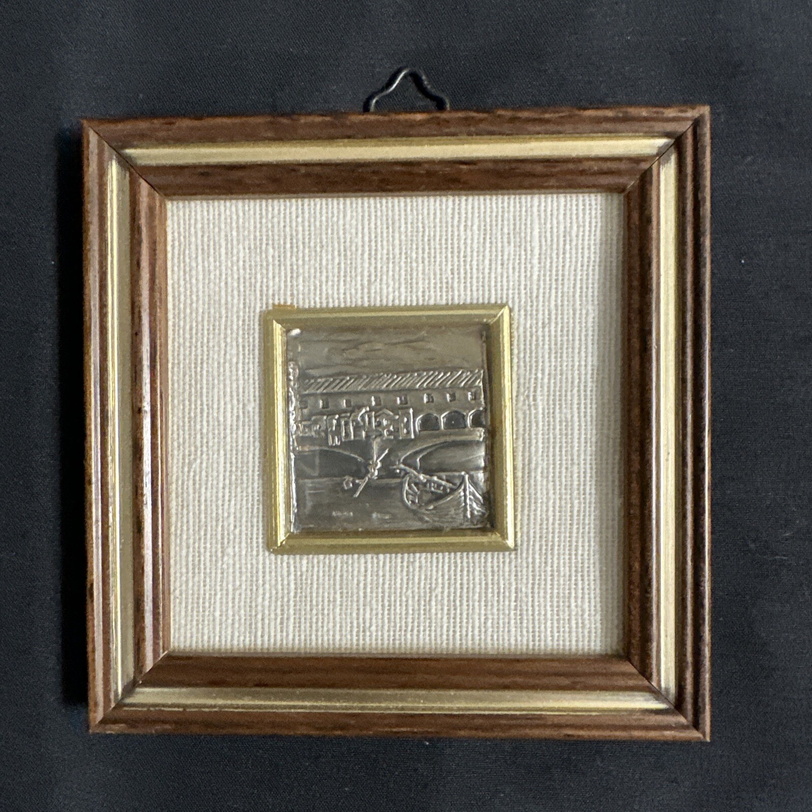 Vtg Embossed Sterling Silver Painting Hand Made Italy Gondola Scene Gold & Wood