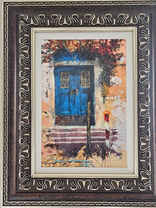 Original JAMES COLEMAN «Blue Door» Mixed Media on Canvas Signed-COA