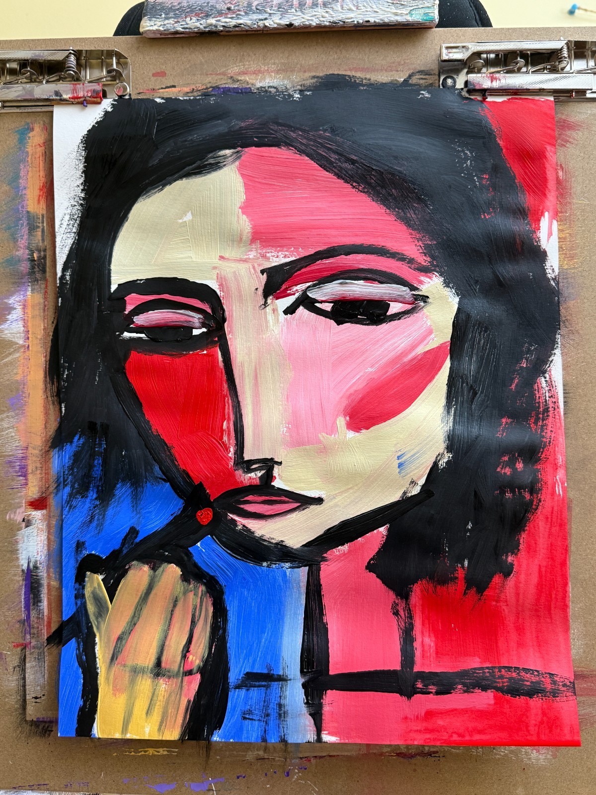 Original 11×14 Expressionist Hand Painted Signed Acrylic Paper Home Art Lipstick