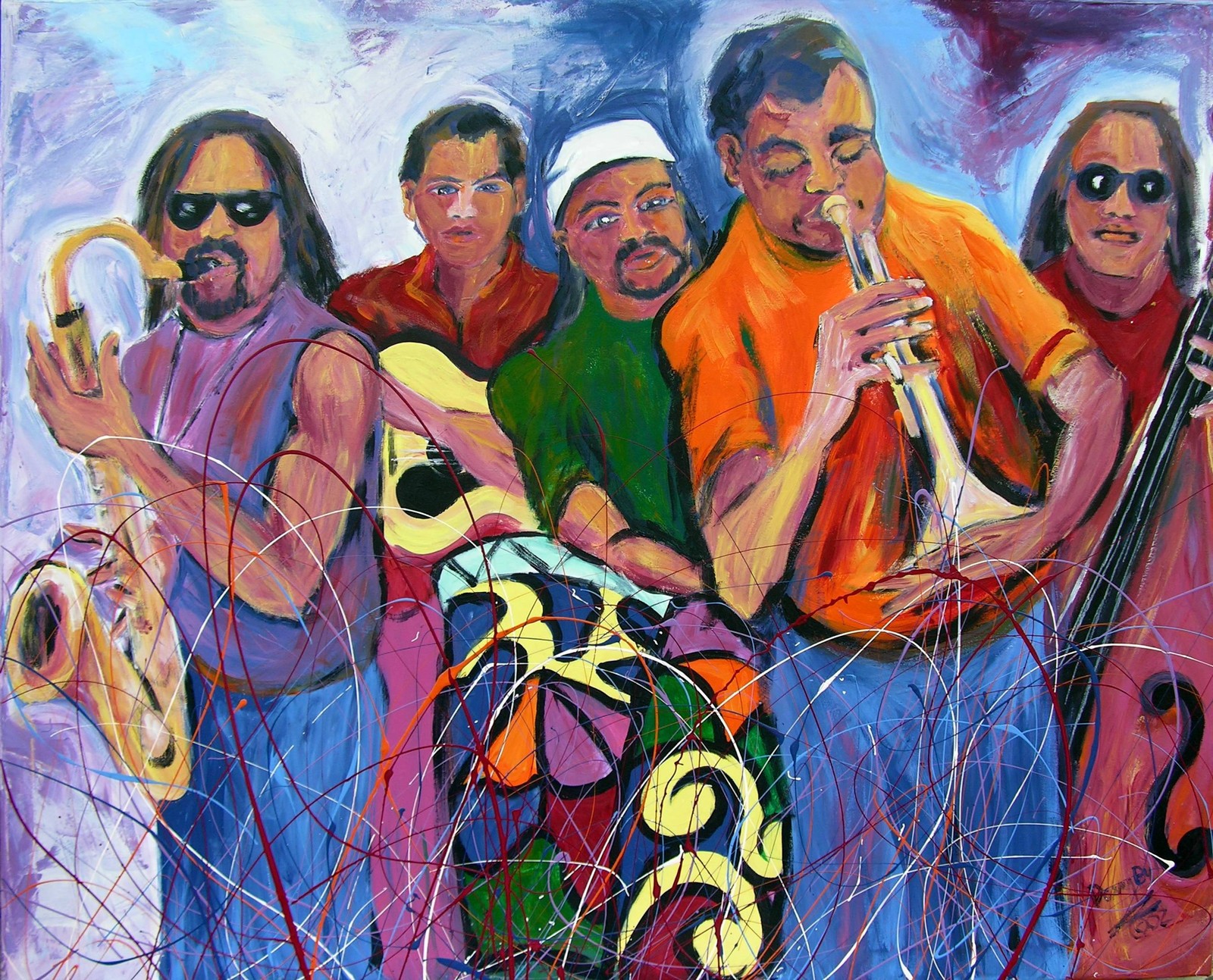Jamaican JAZZ Club Raggae Original Art PAINTING DAN BYL Vintage 2002 4x5ft