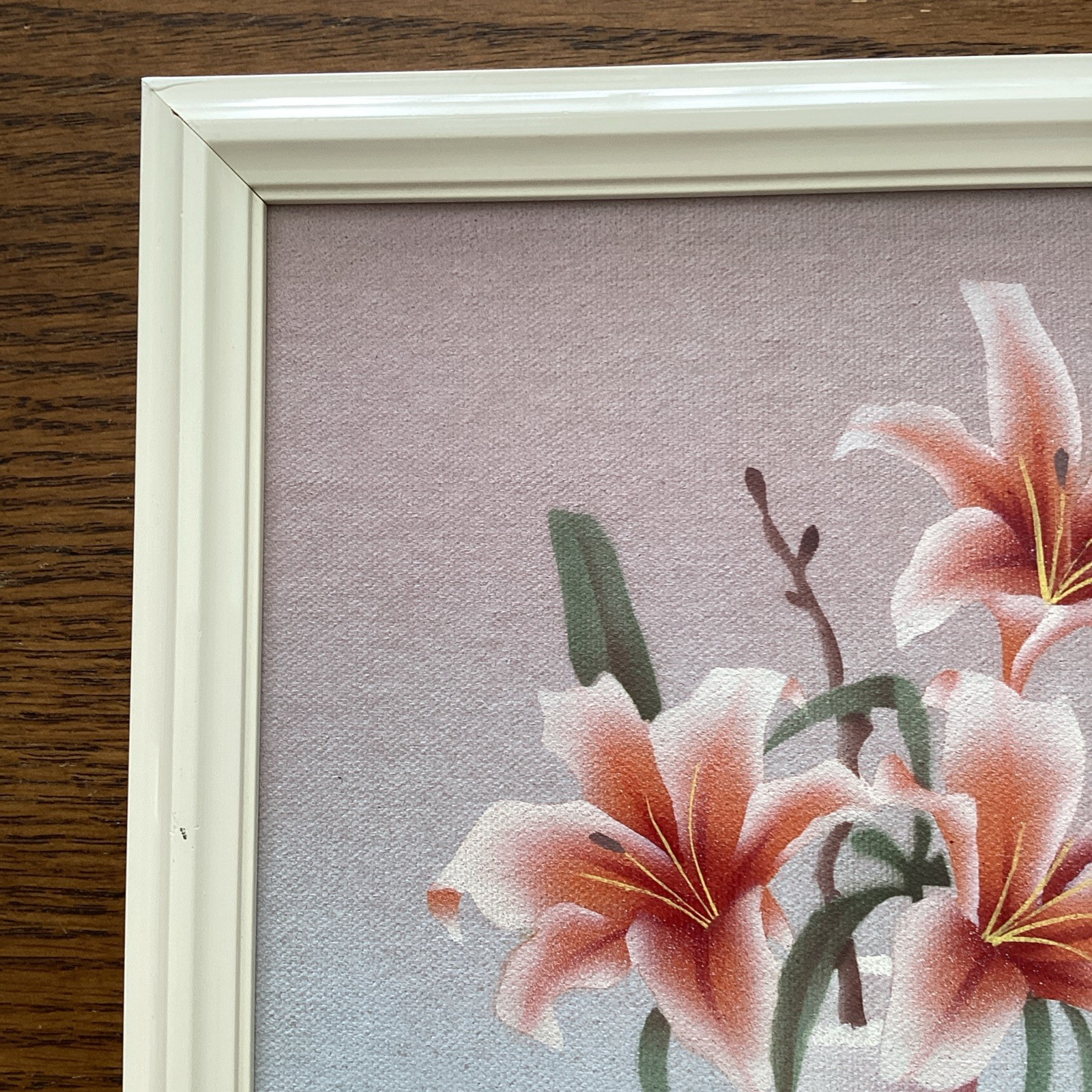 2 Vintage Framed Art Floral Still Life Painting Tiger & Peace Lily Set of 2