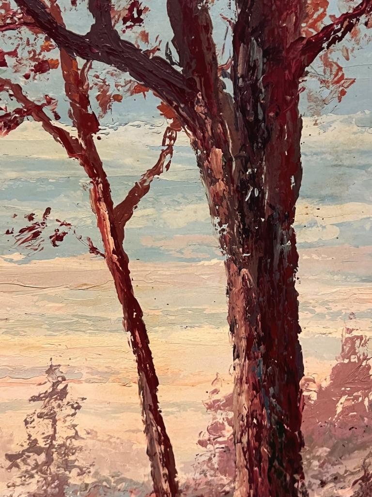 Old 1959 Expressionist Impressionist Landscape Oil Painting Trees Artist Signed
