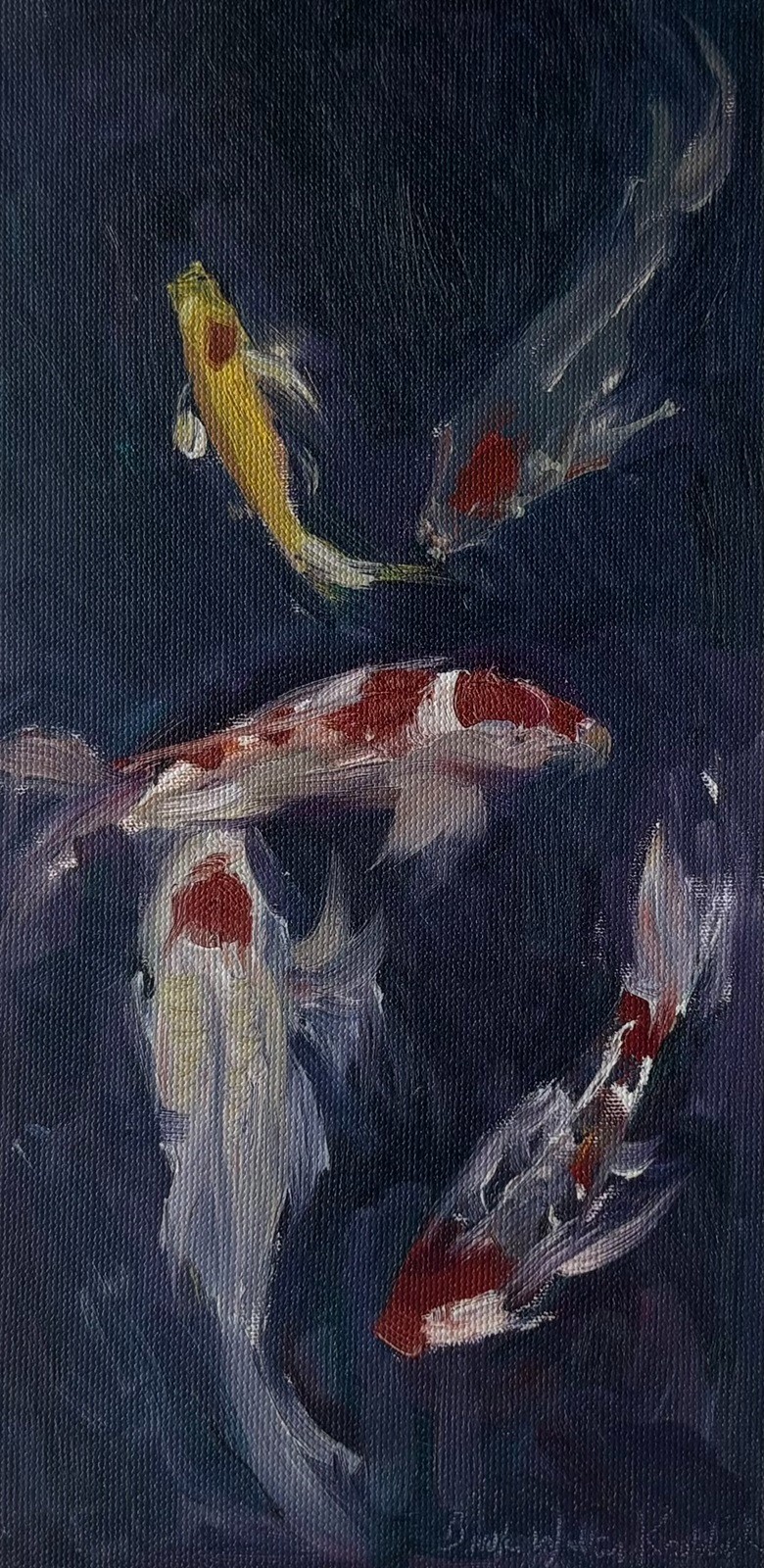 Koi fish living room art original painting by living artist. 10.5×5″ print