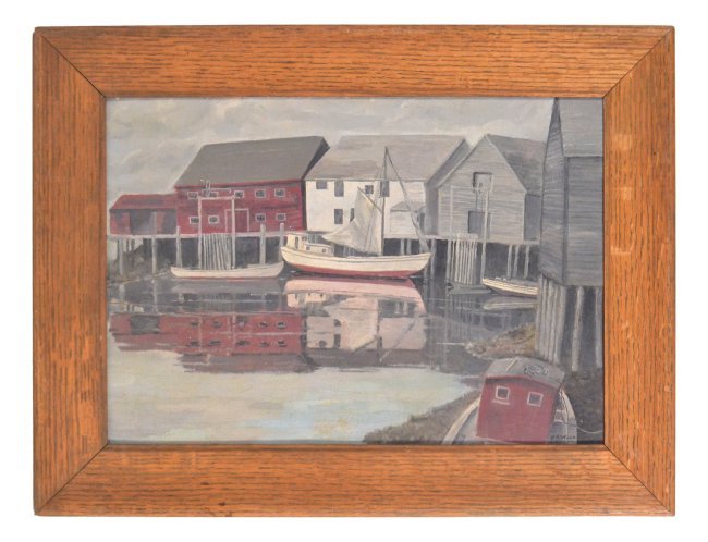 American School Modern Board Walk Ducked Boats Singed Gloucheste? Port Scene ill
