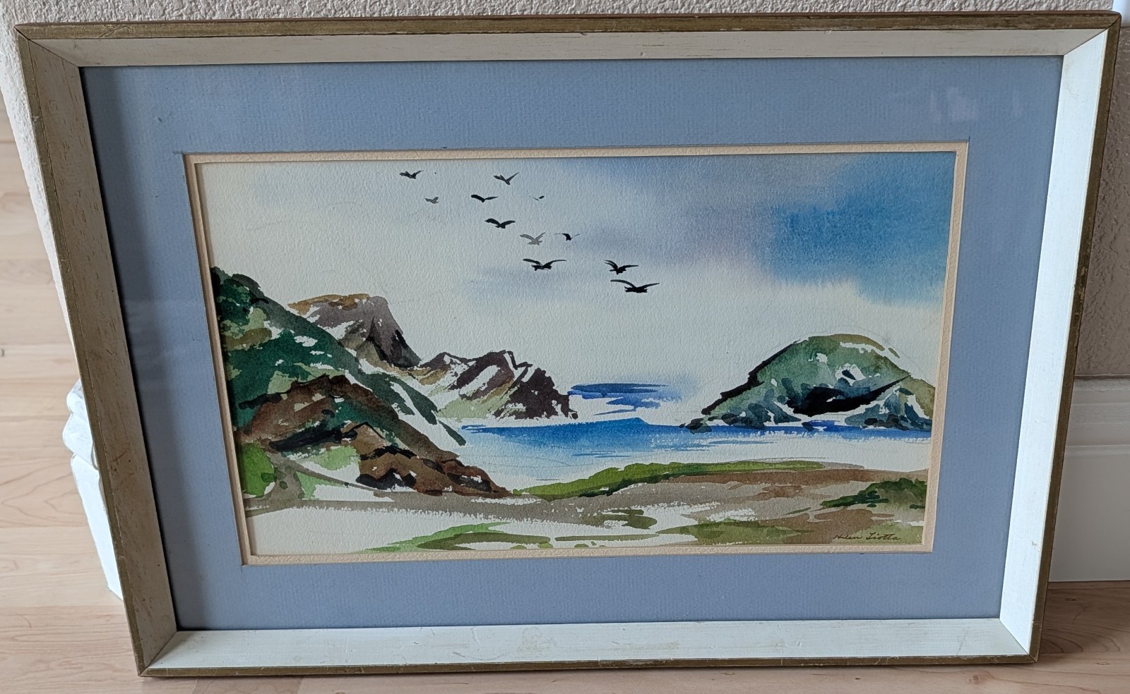 Vintage Original Plein Air Seascape Watercolor Artist Helen Liotta 1911-2013