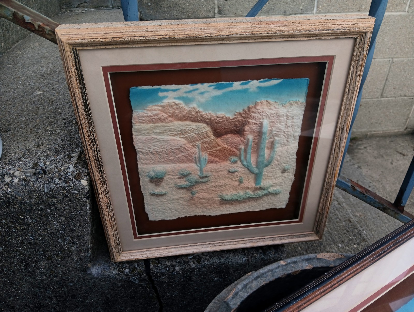 Southwest Desert Art 3 D Sculpted Paper Painting Vintage 2 Framed