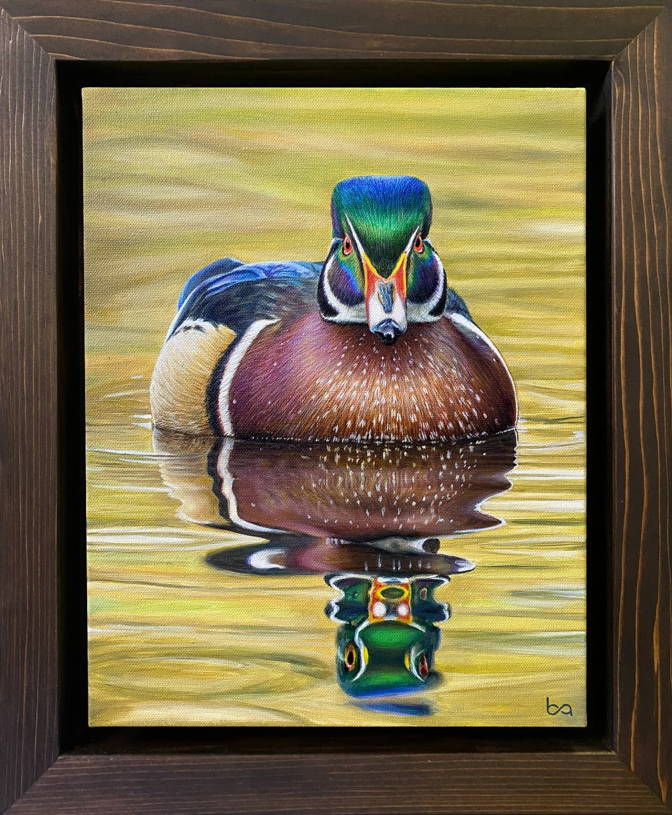 Original Wood Duck Painting 11×14″ Western Wildlife Art – Swimming Duck Acrylic