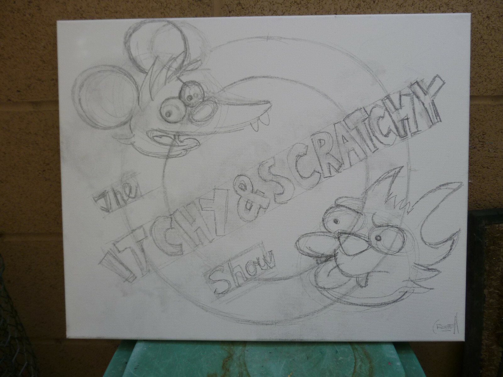 ITCHY & SCRATCHY Simpsons NEW original 16×20 canvas oil painting signed Crowell