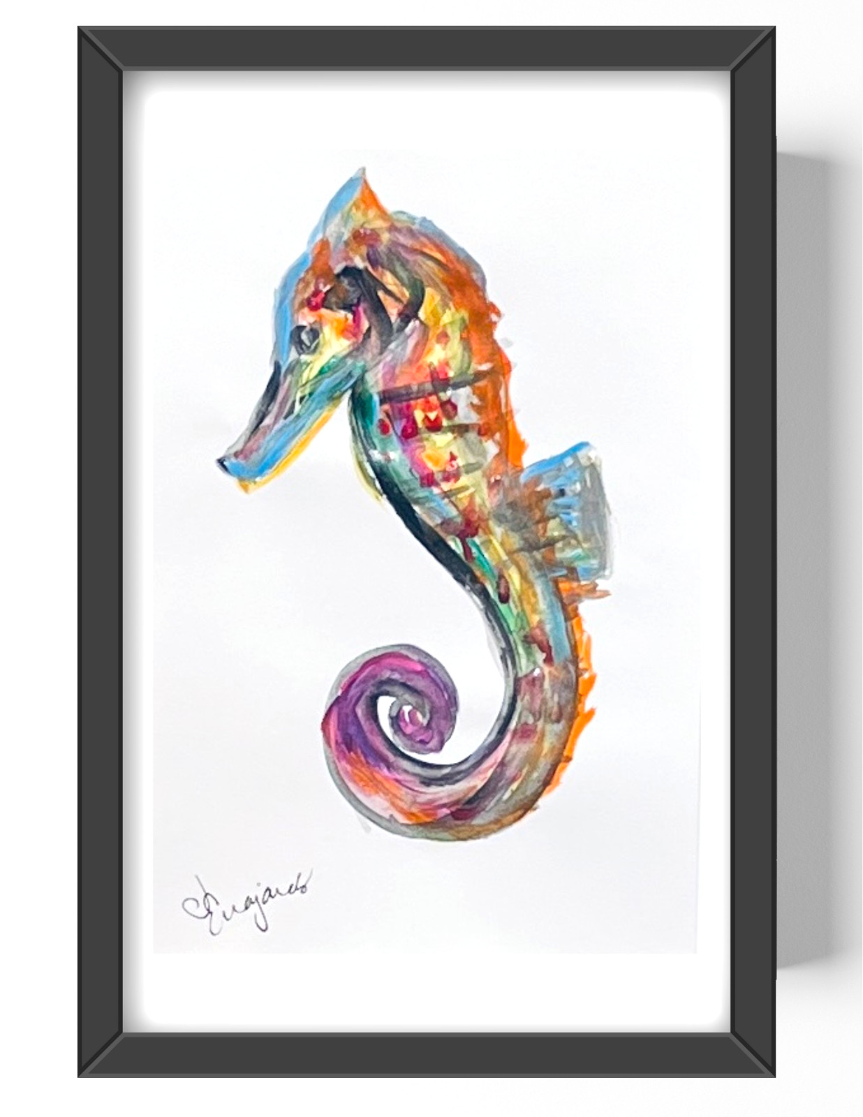 Guajardo Art: Colorful Seahorse 9X6 Original Paper Expressionism