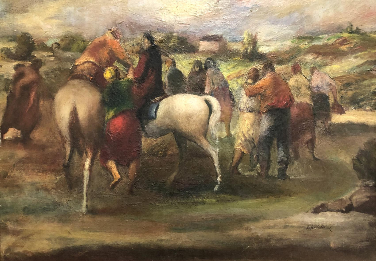 DEPRESSION ERA Framed Oil ~ WESTERN REGIONALIST ~ 1940s Signed PRAIRIE HORSES