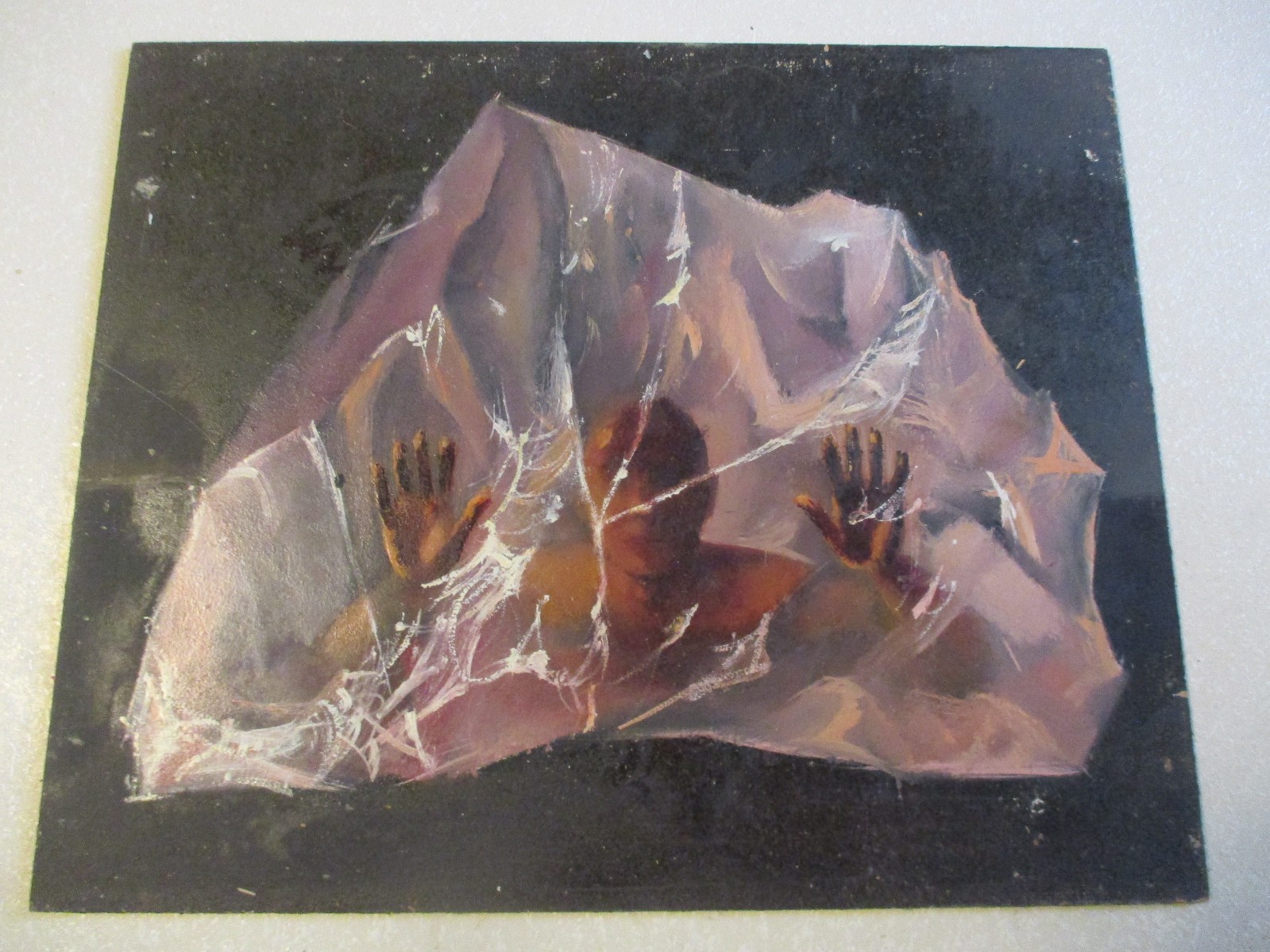 VTG MCM Painting on Board 15 by 18 Andre Delfau French Surreal Abstact Figure