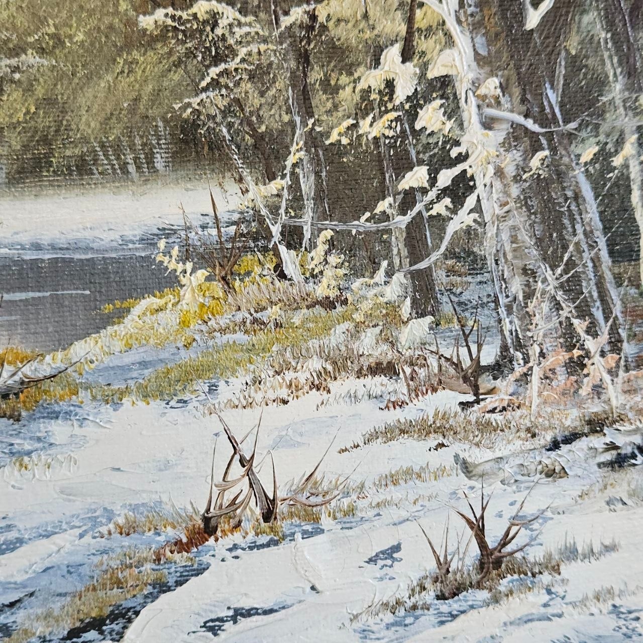 Vintage Signed L. Harding Winter Landscape Oil Painting Framed Snow Scene 24×18
