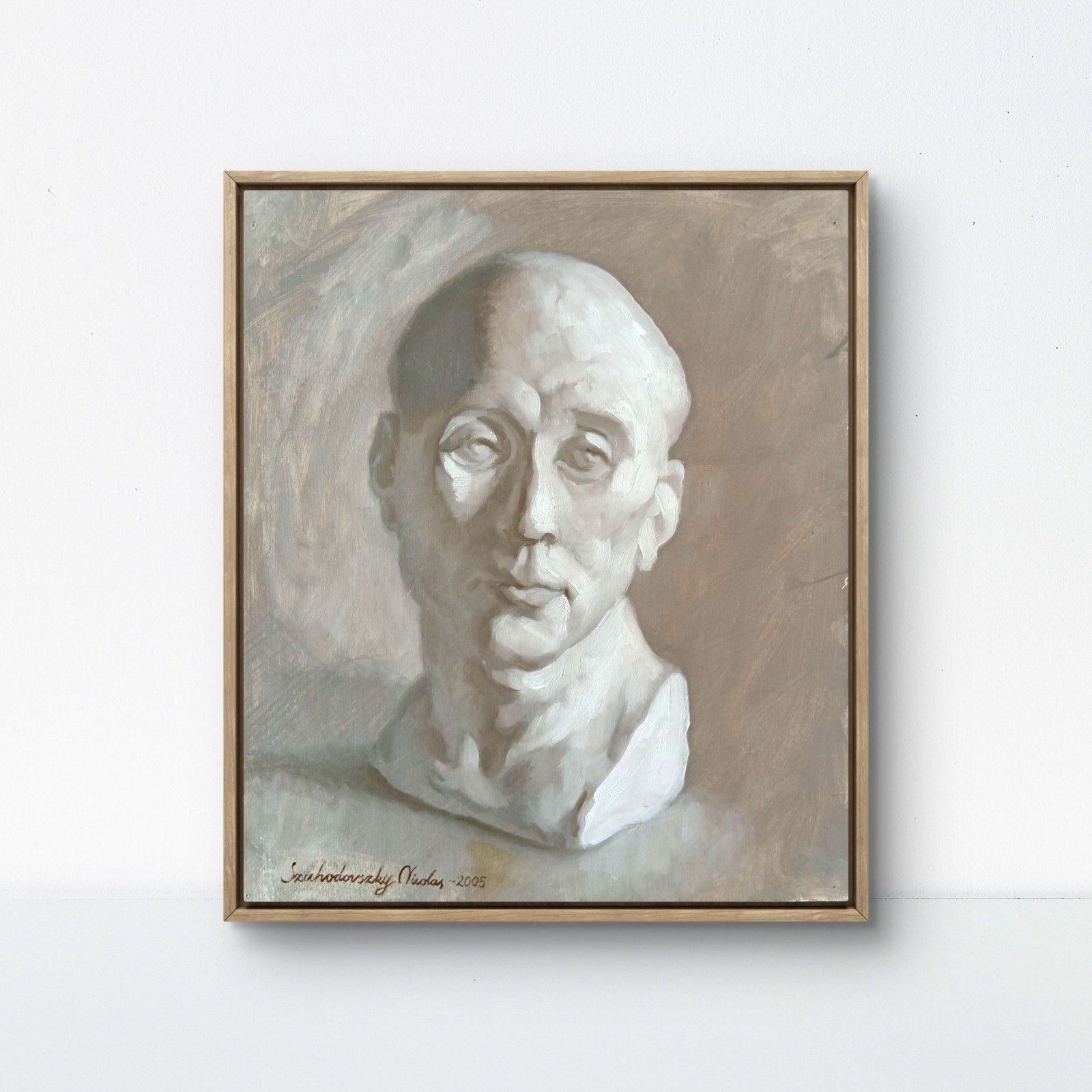 Original Oil Painting 12×10 Paper Male Bust Grisaille Academic Realism Signed