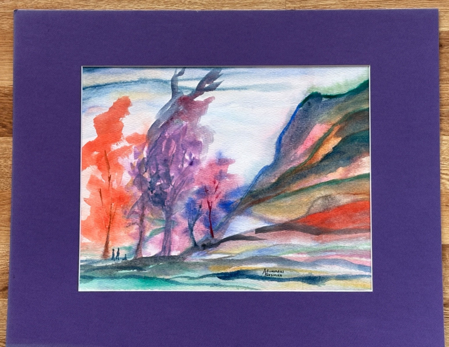 ALICE GUZMAN ORIGINAL WATERCOLOR PAINTING MATTED 16″ X 20″ NEW MEXICO 1980’S