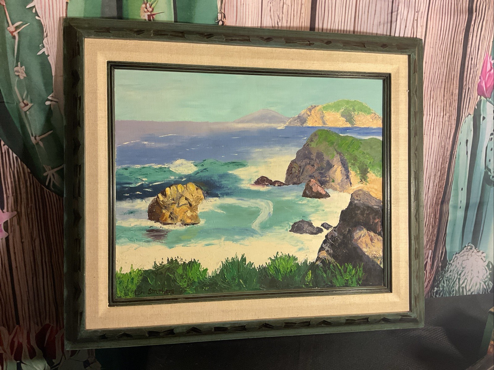 Lori Struthers Acrylic Shoreside Painting Framed Original Signed 26.5 x 22.5 In