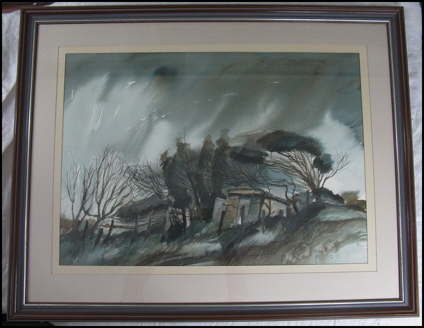 Vintage 1981 Peter Schulz Watercolor Painting Goolwa Australia Old Sheds Signed