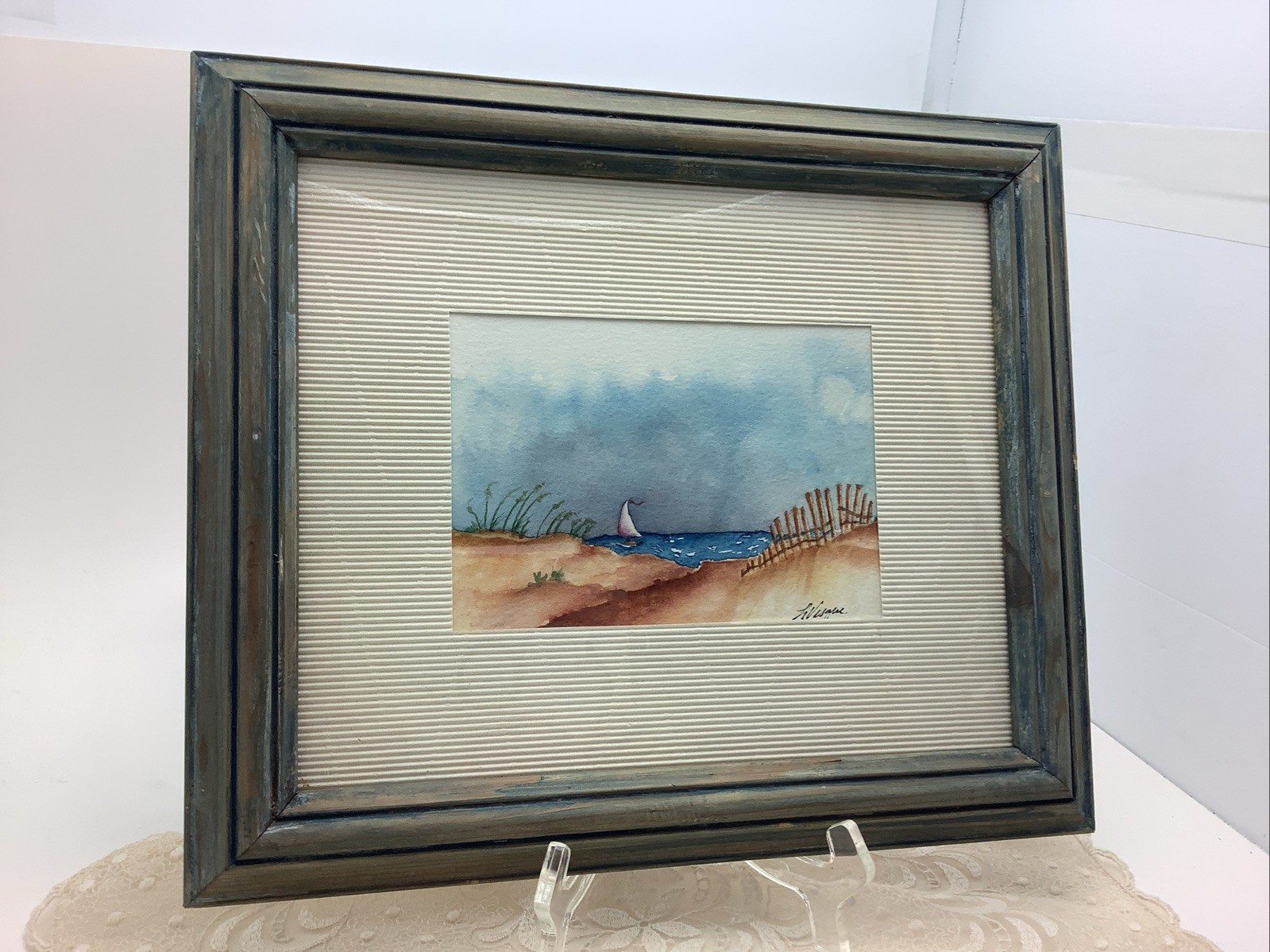 Vtg Watercolor Painting Sailing On The Water Signed LiVisque? Framed 14.5”x11.5”