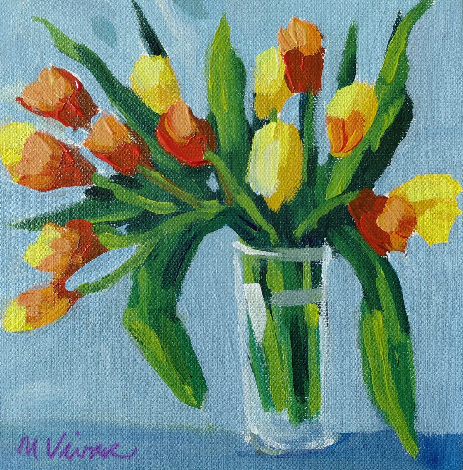 MONA VIVAR 8×8 Contemporary Expressionist Floral Original Acrylic Painting