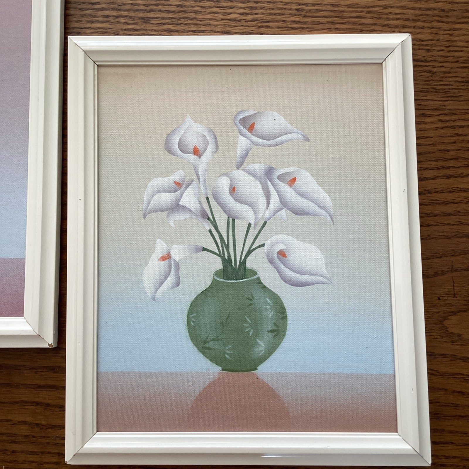 2 Vintage Framed Art Floral Still Life Painting Tiger & Peace Lily Set of 2