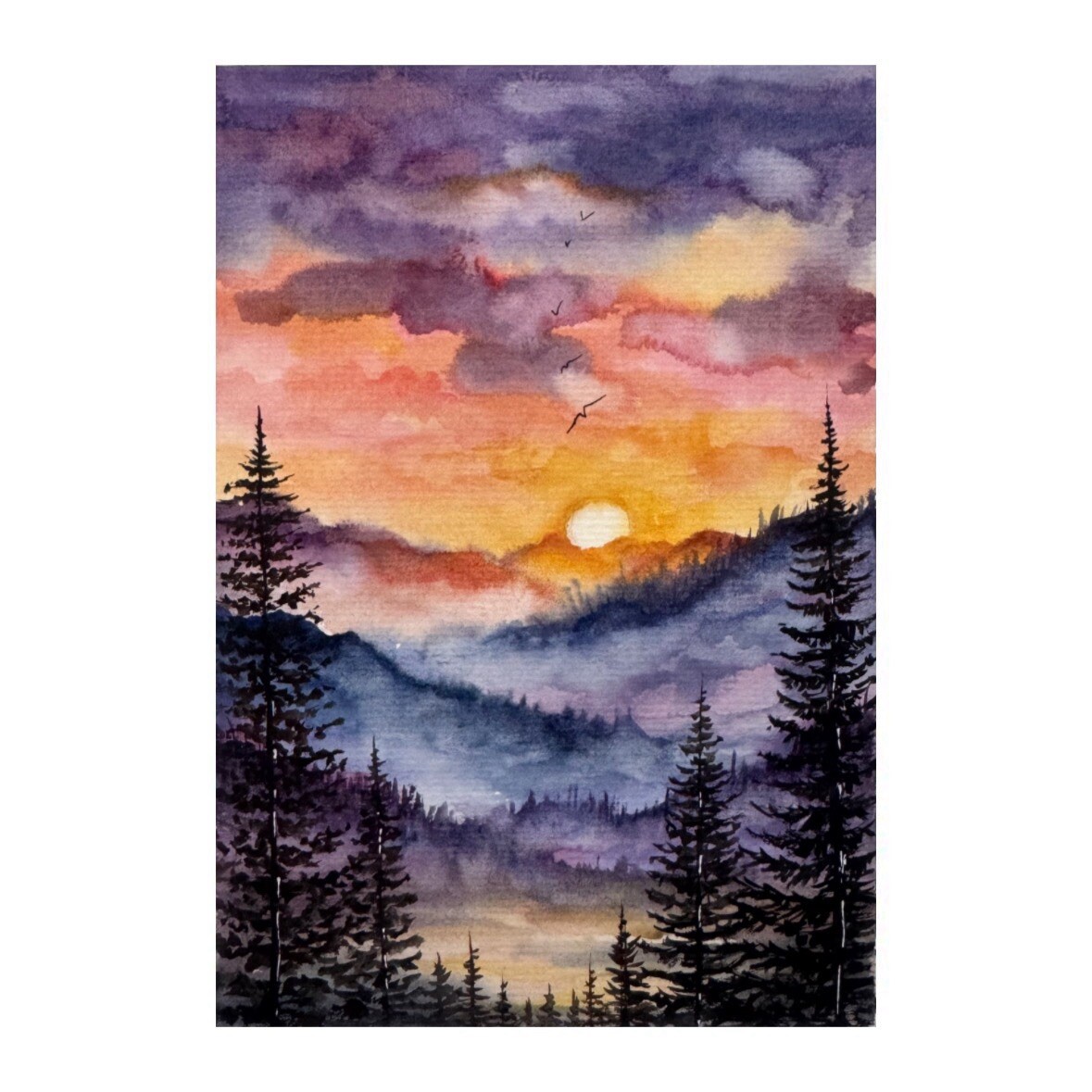 Original watercolor Art Blue Ridge Painting National Park Art Smoky Mountain Art