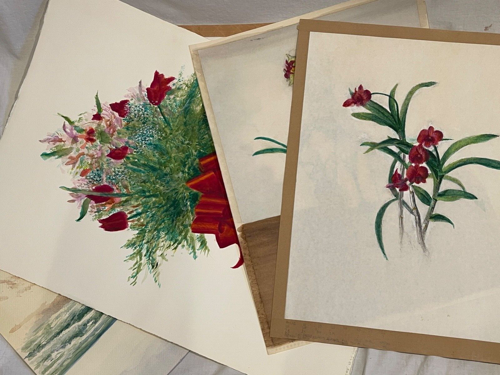 Lot of 5 watercolor floral unsigned Albert Matysek Vet WWll – 3471