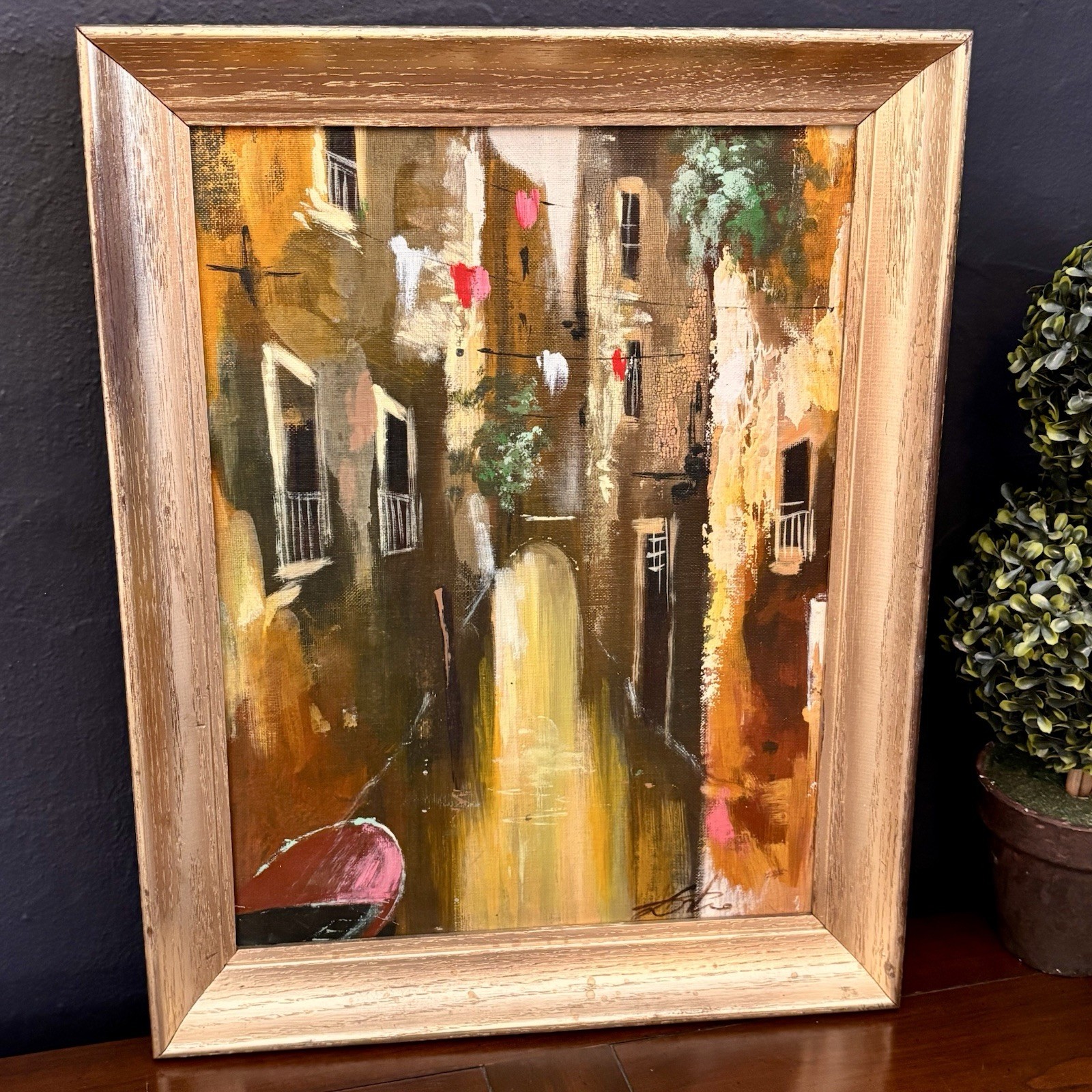 Vtg Original Signed Painting Abstract European Cityscape 18.5×14.5 Framed Art