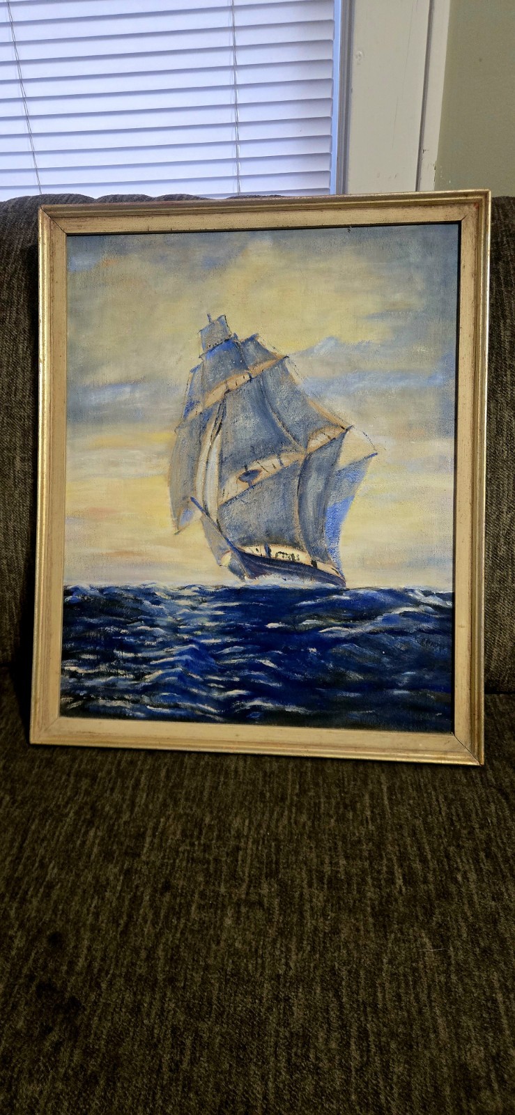 One-of-One Early Americana Ship Oil Painting. Vintage Nautical Masterpiece