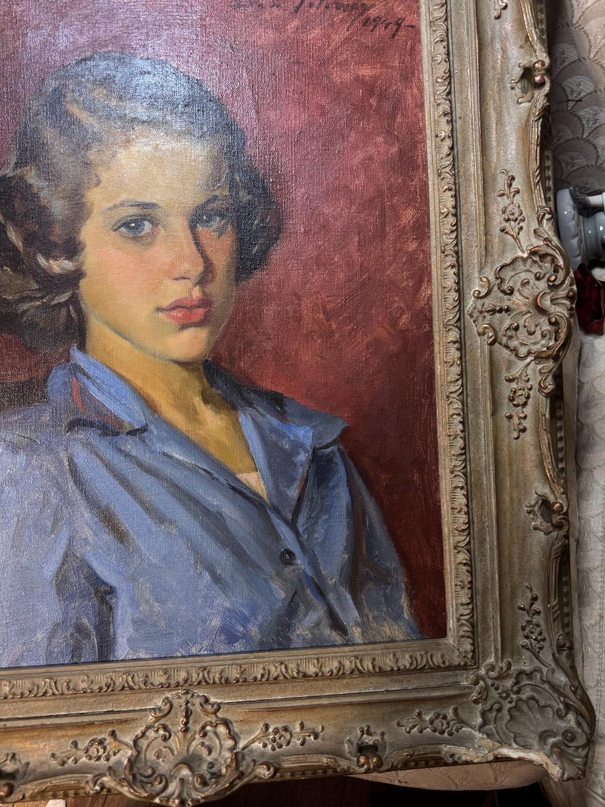 Magnificent Ben Solowey Oil «Portrait Young Woman» 49 Signed Oil Painting-Framed