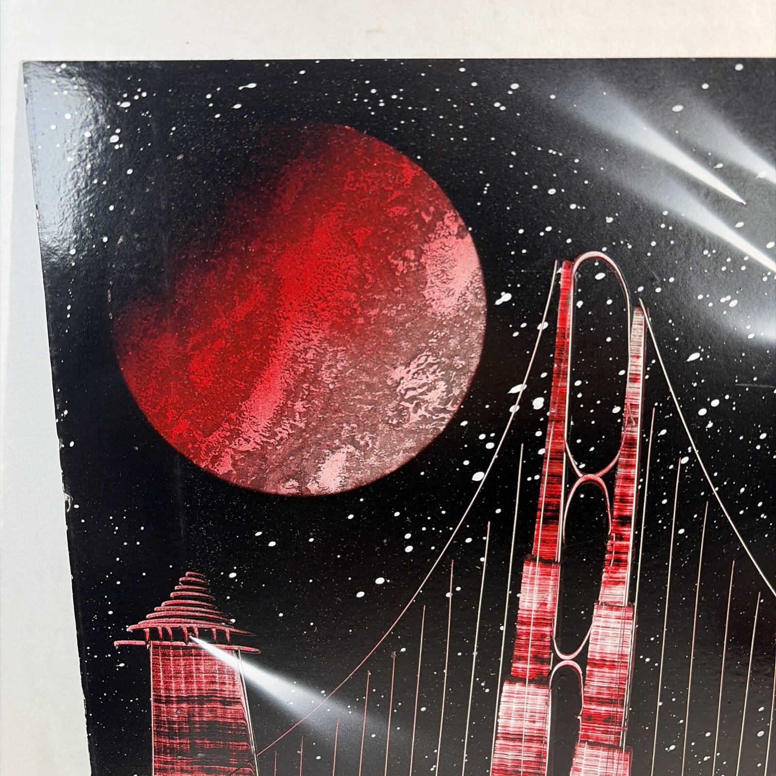 Original Spray Paint Art Painting Outer Space Sci-fi Planets Bridge Lighthouse