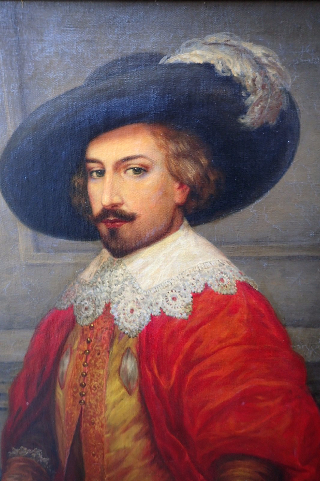 Vintage European Oil painting of French Musketeer – Canvas on a wooden stretcher