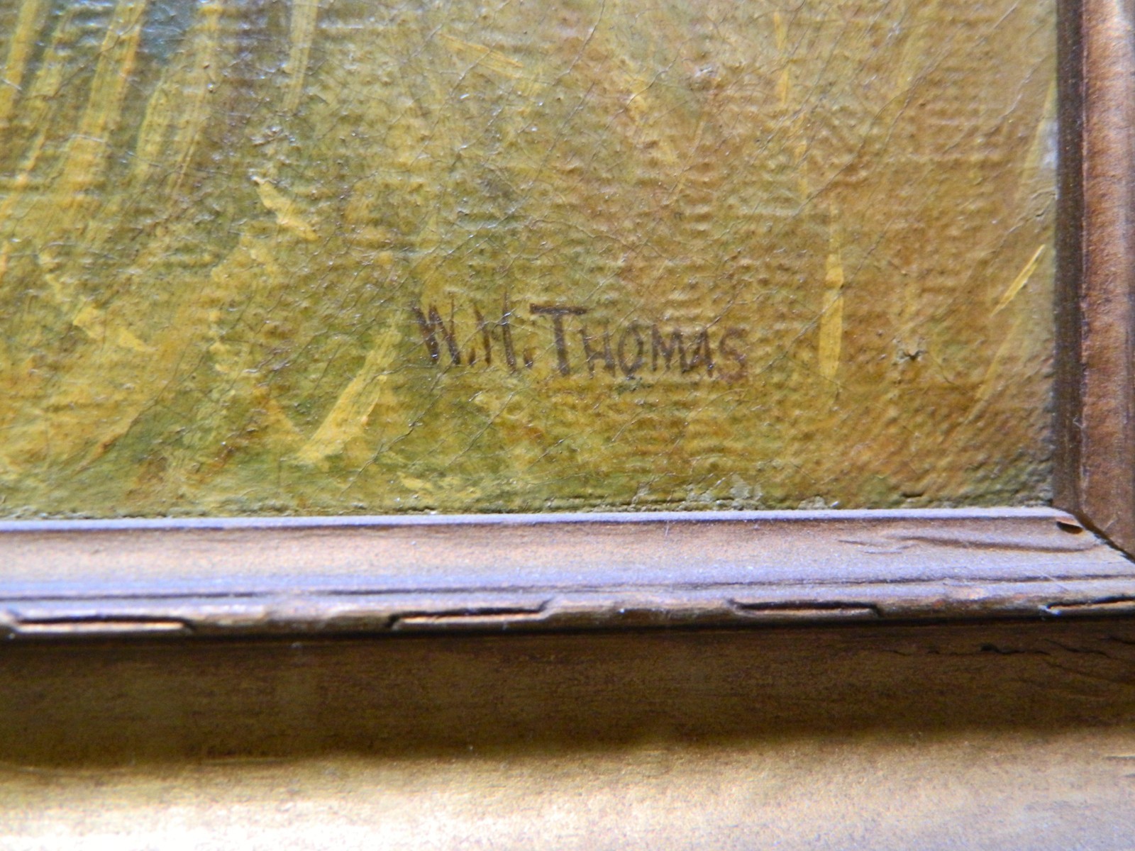 Antique Framed Gordon Setter Pointing Oil On Canvas Signed W.H. Thomas 16.75″ VG