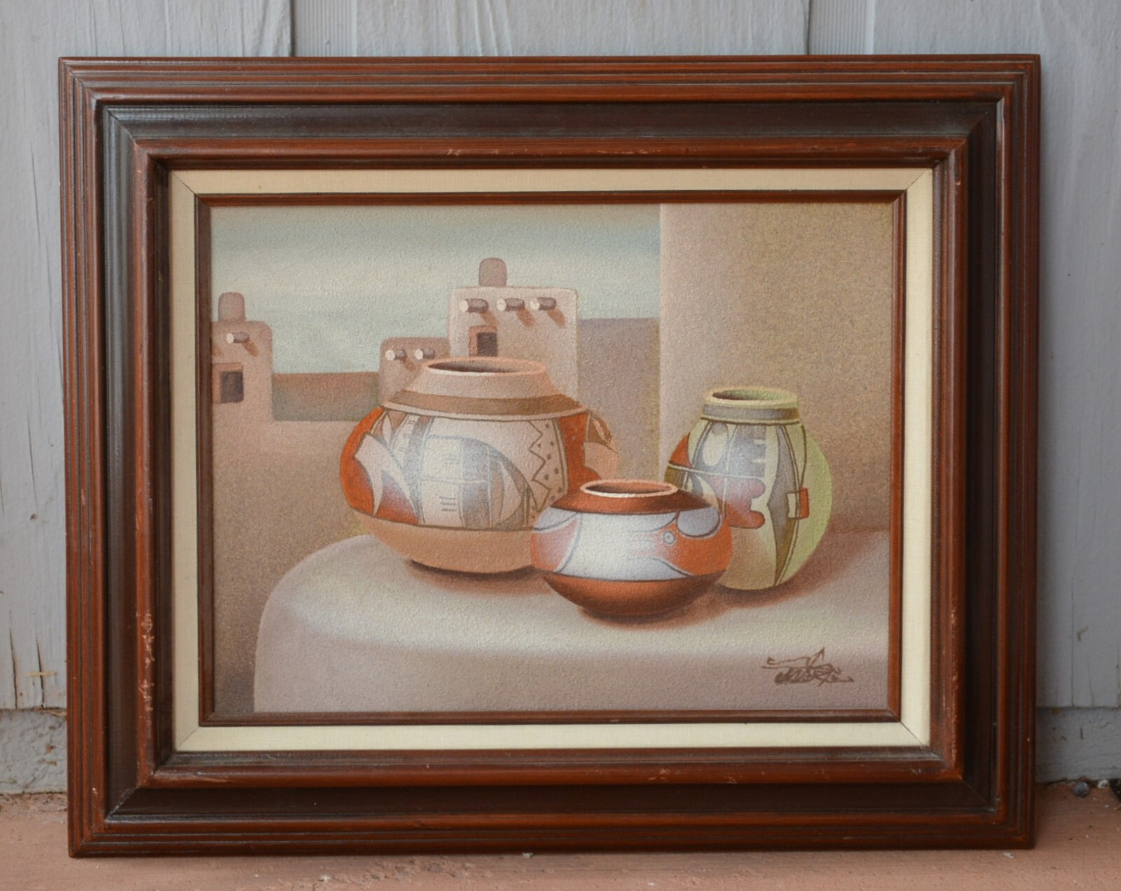 Mario Jung – Southwest Indian Still Life Oil Painting – Olla Pots in Hopi Pueblo