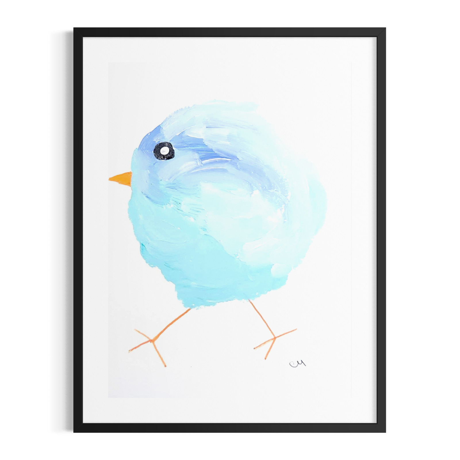 Original Cute Bird 5×7 Painting Acrylic Blue Wall Art Home Decor Paper