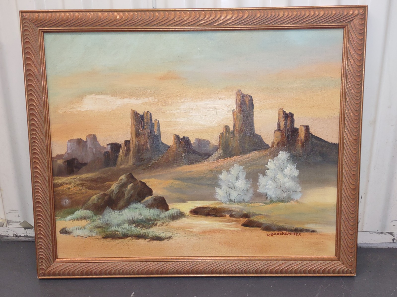L. Broekemeier Signed Southwest Desert Landscape Oil Painting On Canvas