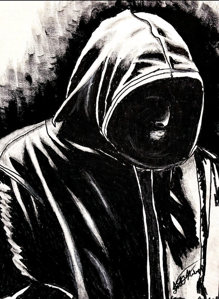 A Faceless Weight, Acrylic, Marker And Color Pencil 11x16in-Canvas One Of A Kind