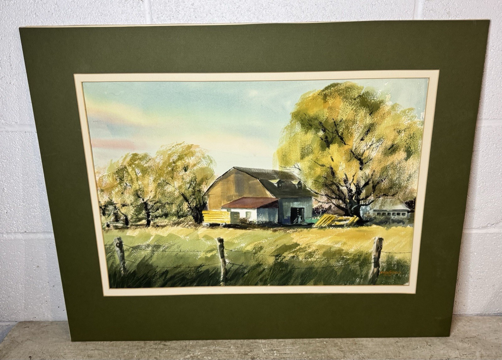 Original 1975 Russ Freeman Watercolor Painting Farm Barn Country Scene Landscape