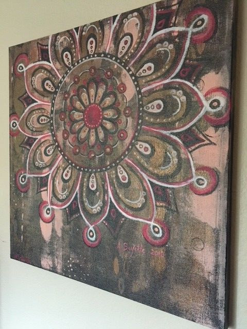 Abstract Painting MANDALA Acrylic Zen Spiritual Buddhism Meditation Circle Brown