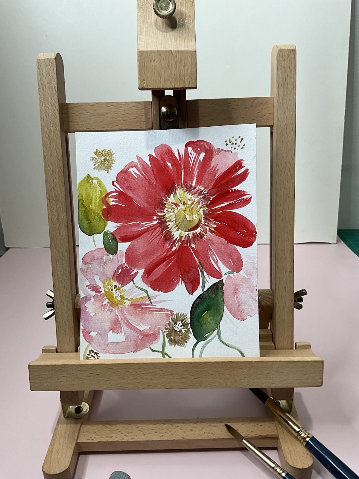 ACEO Original Watercolor Poppy Flower Painting Art Card 5×7 Signed by Artist