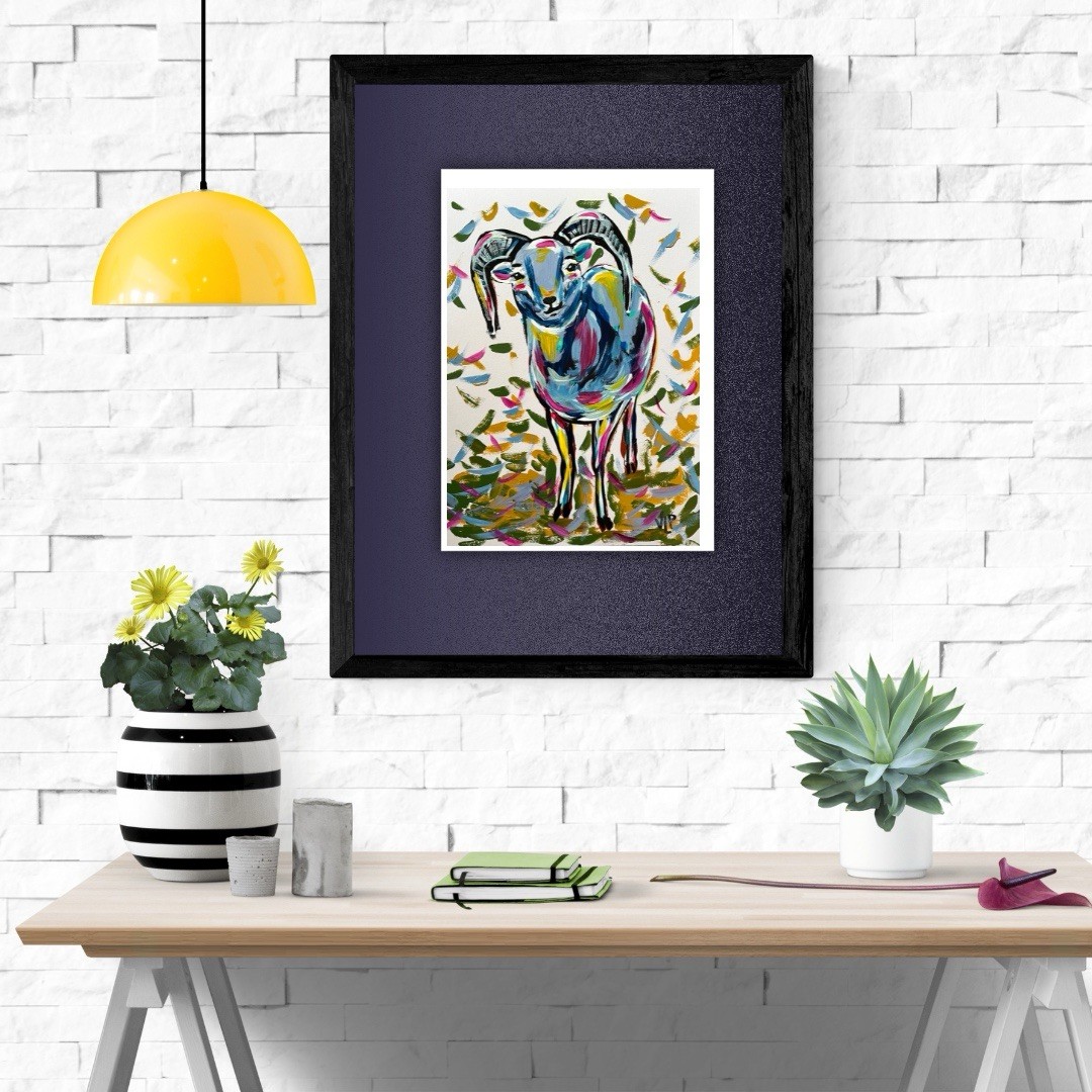 Original 11×13” Expressionist Colorful Confetti Goat VLP Acrylic on Art Paper