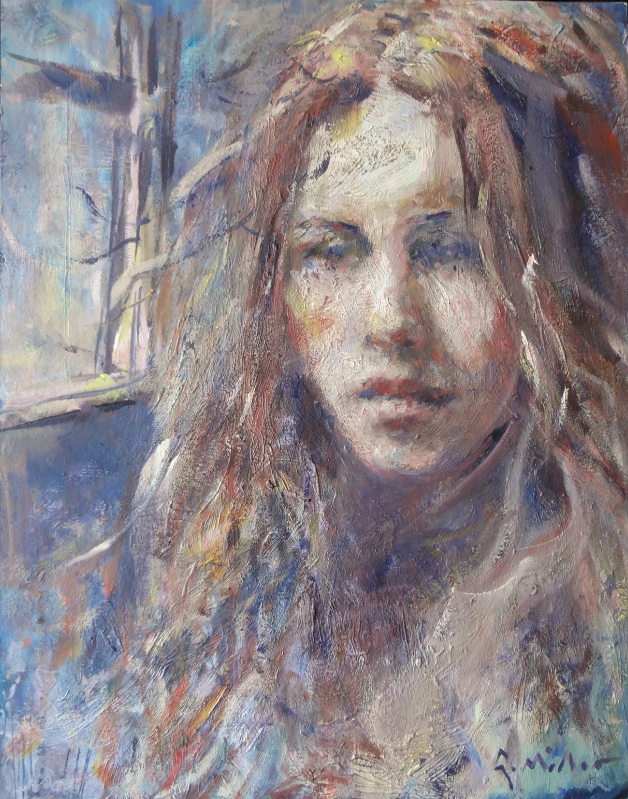 GERRY MILLER -. Unique. Artwork.»Window». Oil paint on cardboard.29x37cm