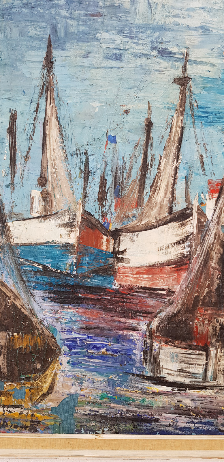 Abstract oil painting artwork with frame painting oil painting ships seafaring