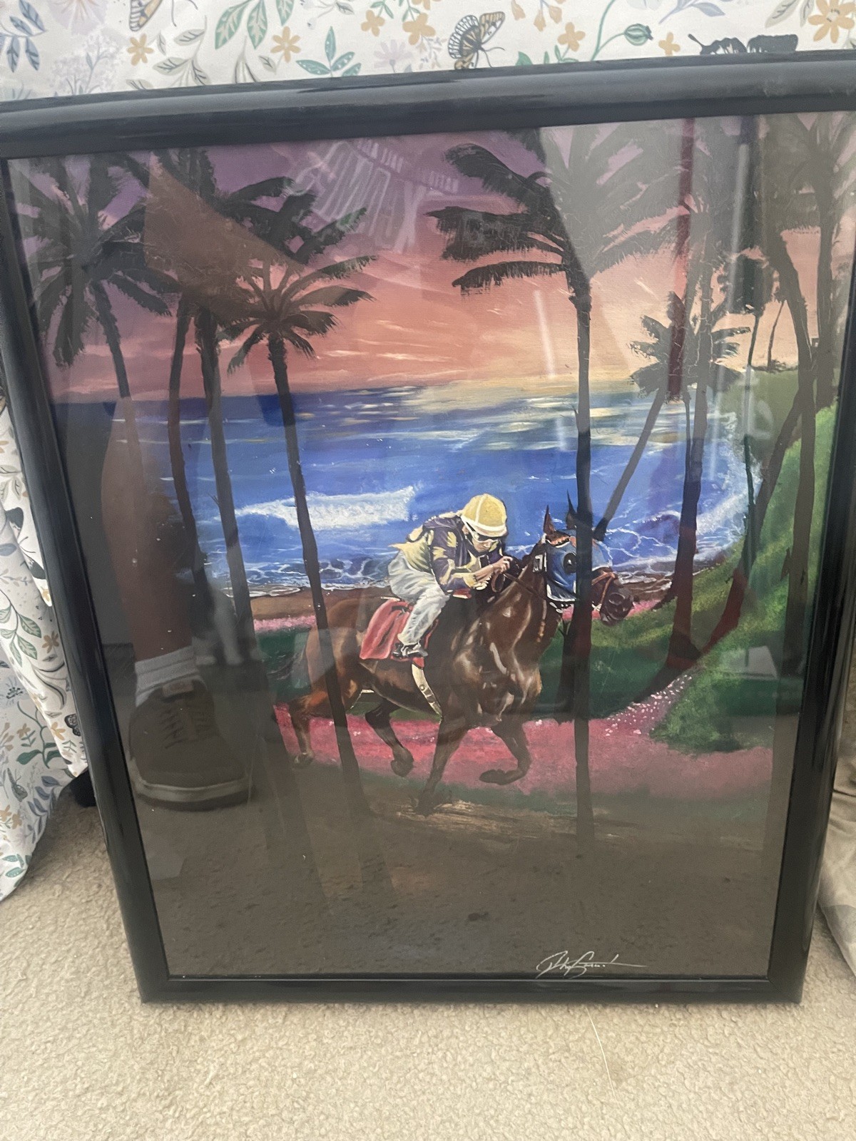 Jockey Horse racing art,horse running original painting equine art 21×17 unknow